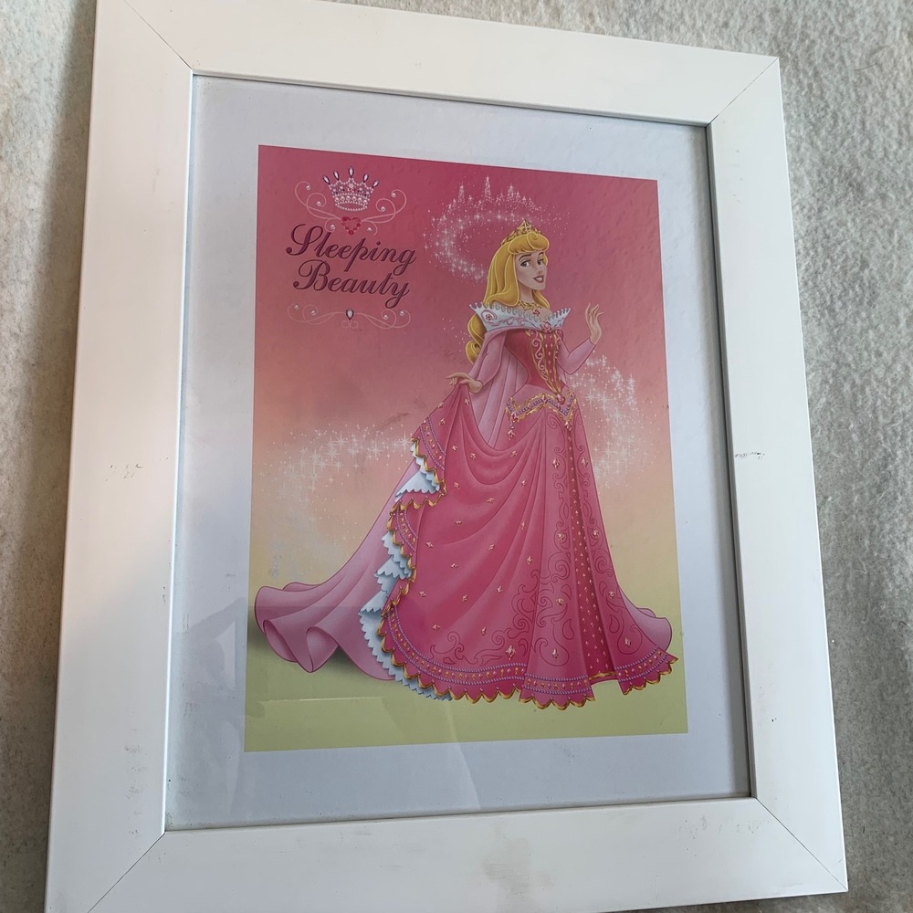 Disney Princess Sleeping Beauty Aurora Framed Wall Art Pink White Frame Nursery